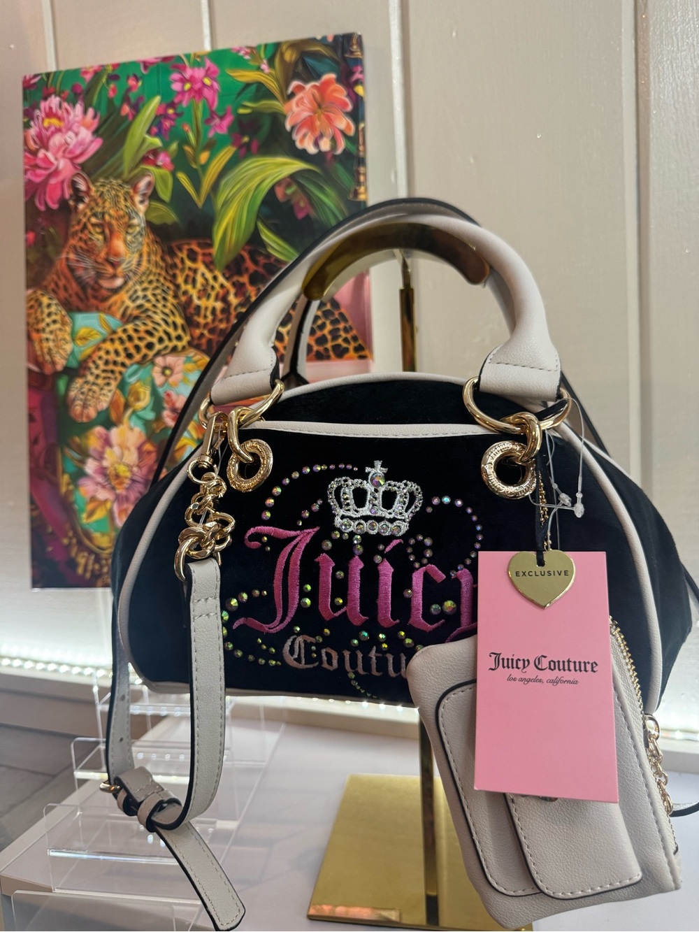 2fer Juicy Couture Black & White Embellished Satchel w/ Pouch by Juicy Couture 💖